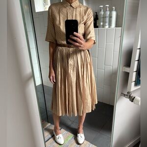 Vintage Khaki w/ Ivory Polka Dot Printed Silk Shirtdress